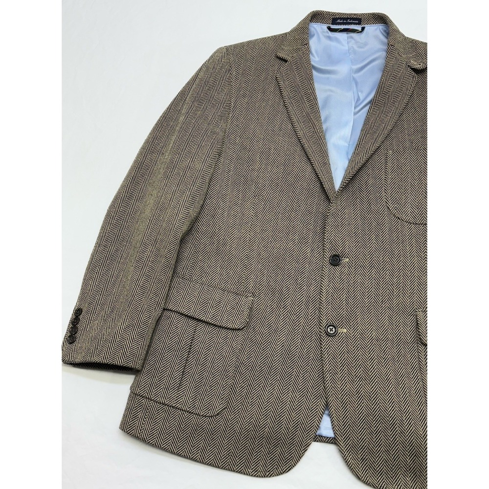 Lands End Beige/Black Herringbone Cotton Tweed Hunting Jacket Sport Coat 42R EUC - Picture 5 of 16